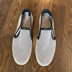 vince mesh and linen slide flats